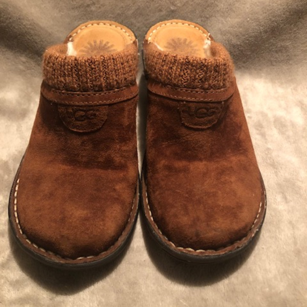 Ugg Chestnut Brown Suede Clog Wedges with Sherpa